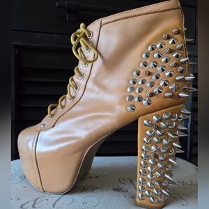 Jeffrey Campbell Womens Silver Spiked Platform Ankle Boots Tan Size 10